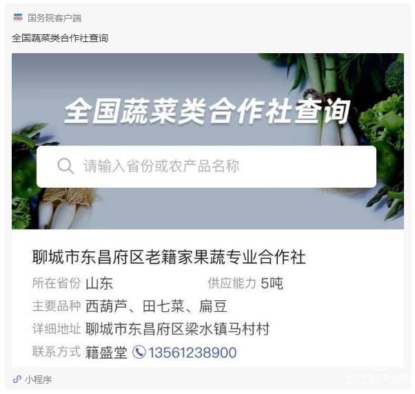 “全國蔬菜類合作社查詢”上線