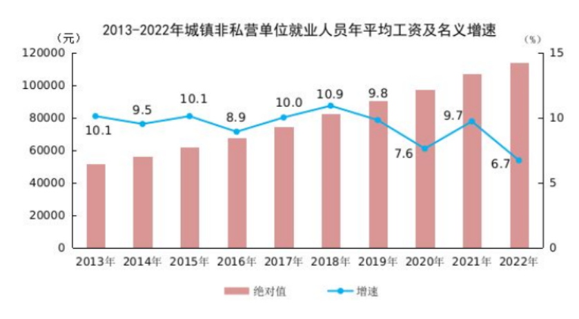 2022年城鎮(zhèn)非私營單位就業(yè)人員年平均工資114029元