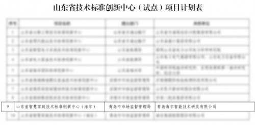 山東省智慧家庭技術標準創(chuàng)新中心落戶海爾智家